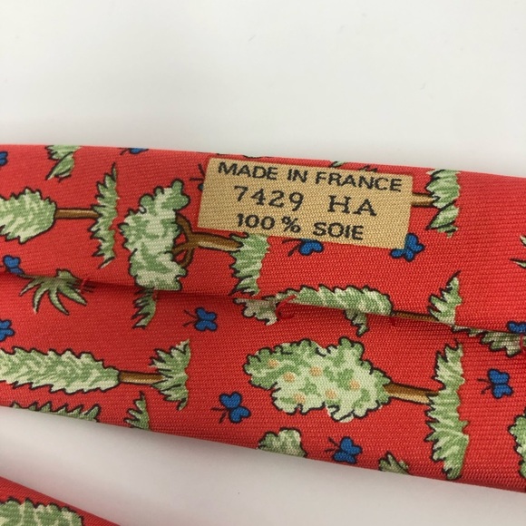 Hermes Red Tie with Green and Blue Tree Pattern W/Original Hermes box - Picture 5 of 10